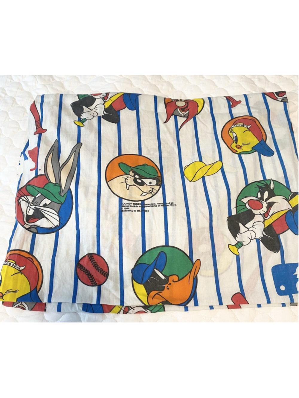 Vintage 1994 Looney Tunes MLB Baseball Twin Fitted Sheet Bugs Bunny Warner Bros